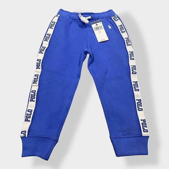 Polo Ralph Lauren Kids Striped Polo Logo Fleece Track Pants Youth size 3/ 3T New - Picture 2 of 10